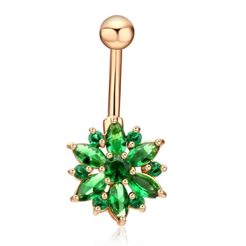 

12PCS Gold Belly Button Rings for Women CZ Zircon Piercing Body Jewelry Navel Piercing Flower Belly Rings Medical Steel Rings
