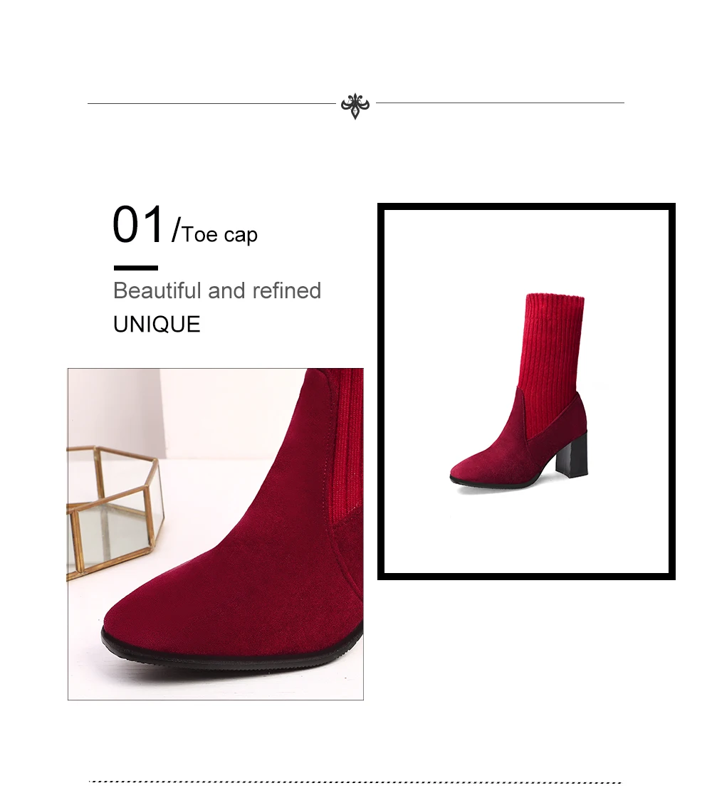 BESCONE Suede Women Mid-Calf Boots Winter Handmade Short Plush Solid Square Heel Shoes New Sexy Pointed Toe Ladies Boots BM274