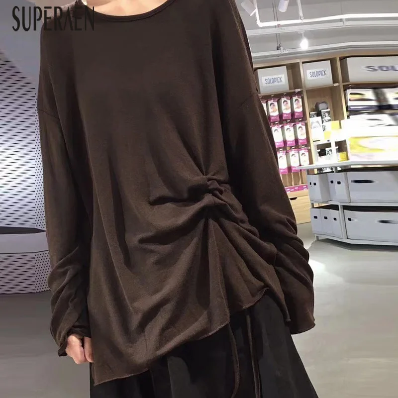 SuperAen/модные женские футболки на шнурке в Корейском стиле; Хлопковые женские футболки с длинными рукавами; Новинка года; топы