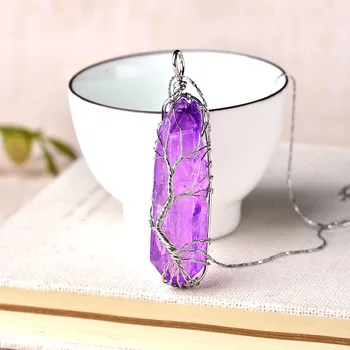 

1PC Natural Amethyst Tree Of Life Pendant Raw Crystals For Men Women Necklace Jewelry Gift Reiki Healing Stone Point Pend