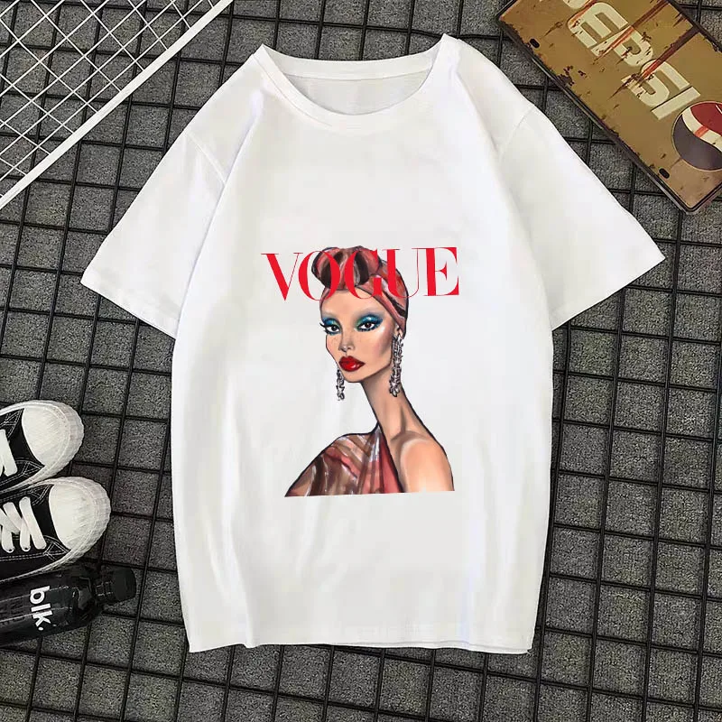 Summer New 2020 Fashion T shirt Women VOGUE letter print Harajuku Tshirt O-neck Short Sleeve T-shirt White Tops Female Clothing