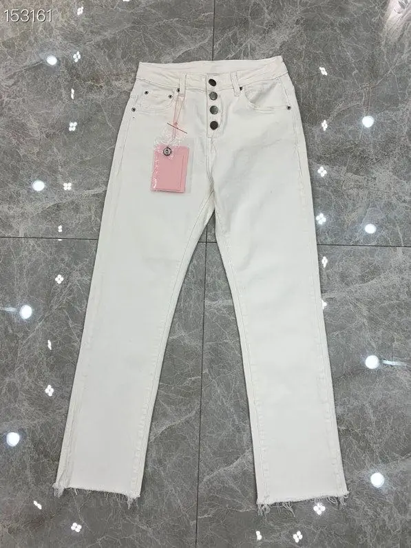 

2020 Spring Summer Jeans Female High Runway Denim Pants Korean Fashion Pencil Pants White Runway Buttons Denim Elastic Trousers