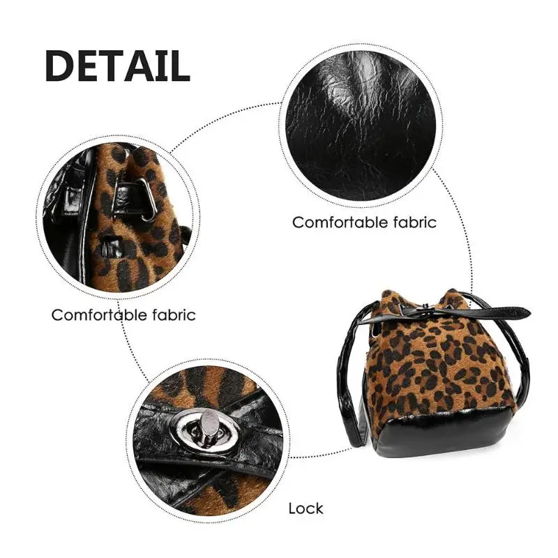 Vintage Leopard Mini Bucket Women Shoulder Messenger Bags Crossbody Bags Female Shoulder Handbag Girls Small Bolso Mujer