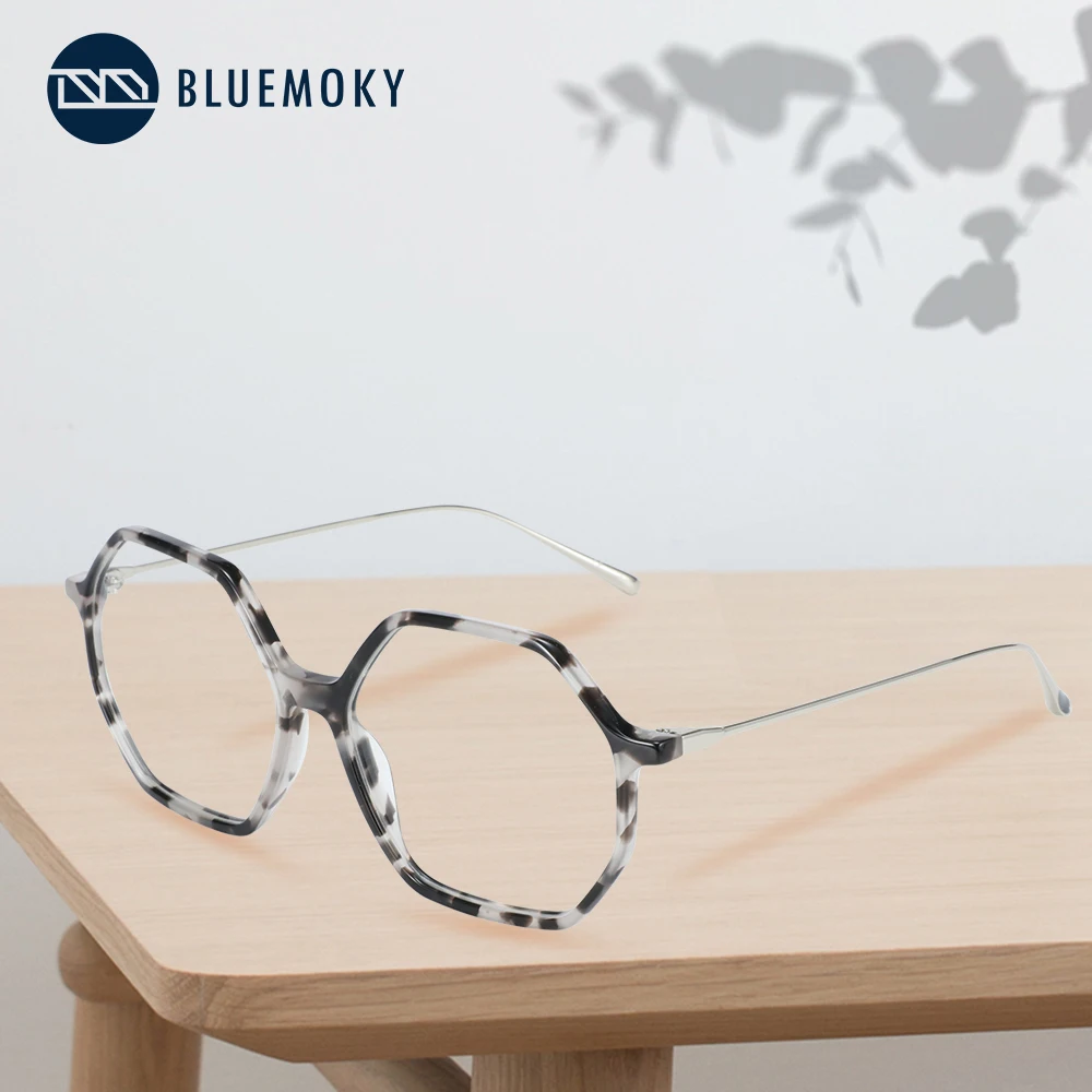 

BLUEMOKY Hexagon Eyeglasses Frame Women Fashion Designer Print Clear Glasses Optical Myoia Hyperopia Glasses Frame Women Eyewear