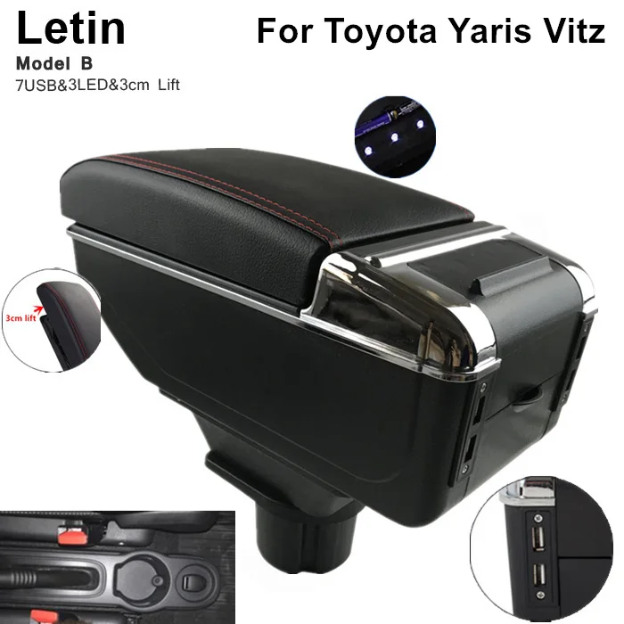 Подлокотник для Toyota Yaris Vitz USB зарядка + светодиодный ящик хранения материалов