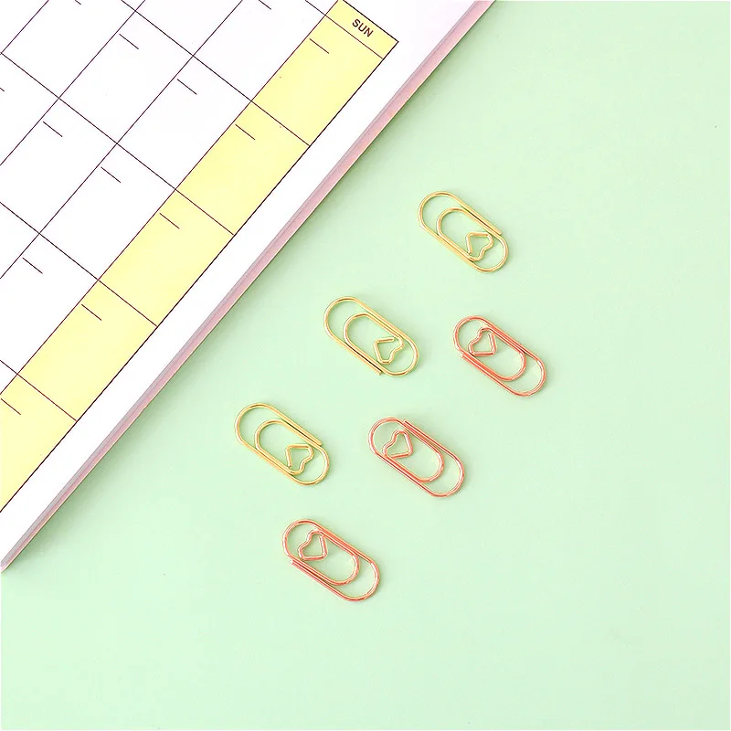 Mini Heart Gold Rose Gold Color Clip Bookmark Binder Clip Office Accessories Paper Clips Patchwork Clip 50pcs / bag