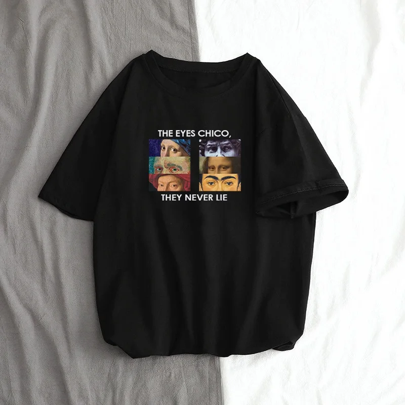 Van Gogh Summer new female short sleeve cartoon letters spoof ins tops funny art print tees Harajuku Ulzzang loose T-shirt