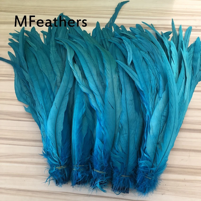 MFeathers Price of 100pcs 30-35cm rooster chicken feathers Dyed turquoise cock tail feather diy carnival decorative real plumes - Цвет: turquoise