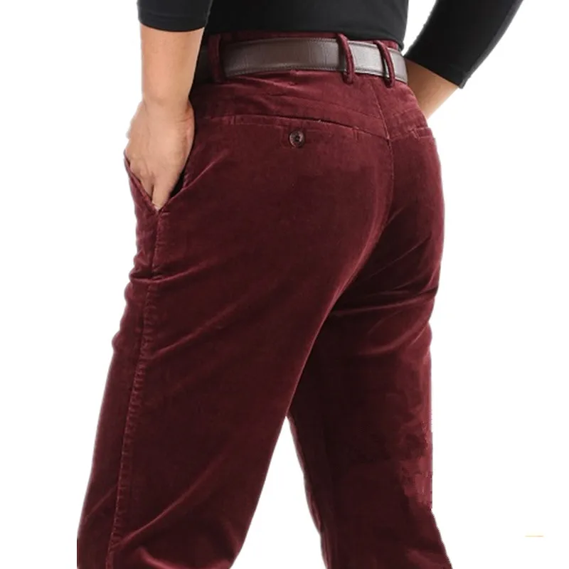 MRMT Брендовые мужские брюки среднего возраста, Стрейчевые вельветовые брюки для мужчин, повседневные Прямые брюки с высокой талией - Цвет: Red wine