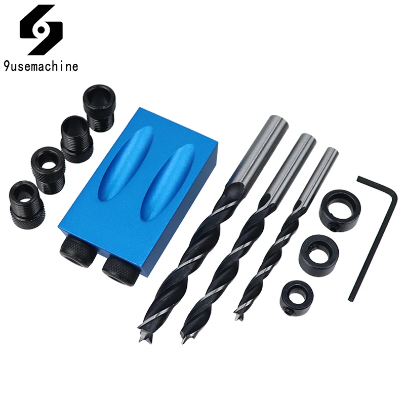 Portable Pocket Hole Jig Set 6/8/10mm Drill Bit Bushings Replace Drill
