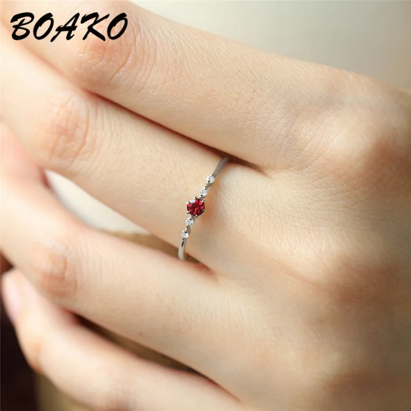 

Simple Red Crystal Ring for Women Rose Gold Silver Color Zircon Cubic Engagement Finger Delicate Ring Bague Femme S4