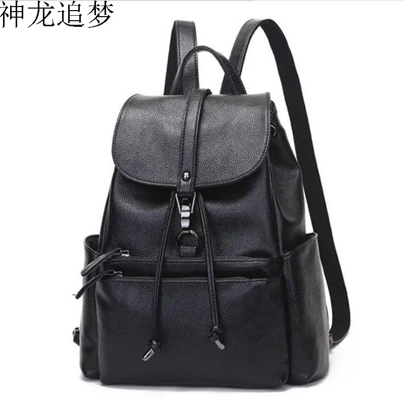 

Draw a rope Opening way New Backpack Women's Bag genuine Leather Stitching Multi Pocket Large Capacity Backpack women Rucksack