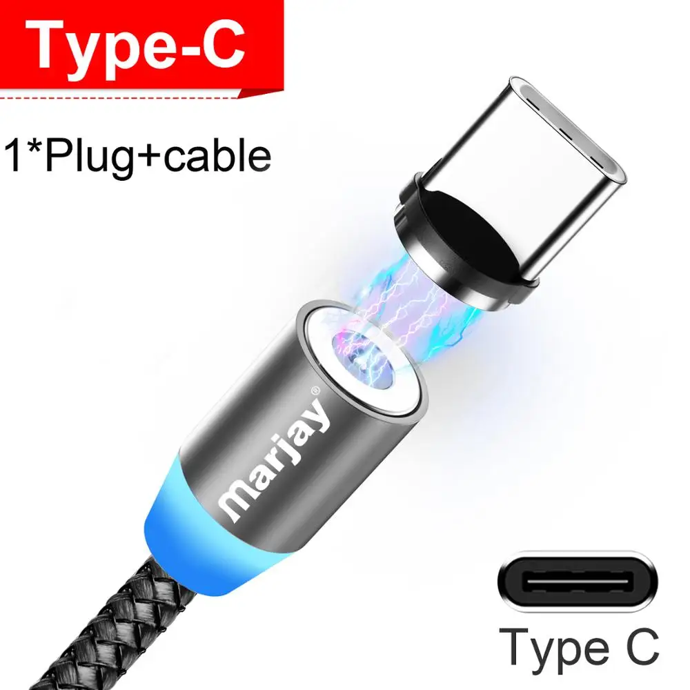 Gray For Type C Marjay, магнитная зарядка зарядное устройство, магнитный кабель Micro USB кабель для iPhone, samsung, Android, быстрая зарядка, магнит, usb type-C кабель, шнур для мобильного телефона, провод - Цвет: Gray For Type C