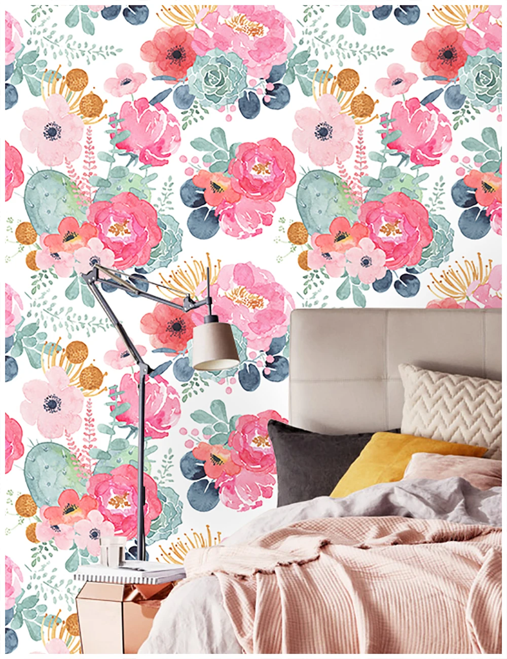 

HaokHome Peel and Stick Floral Wallpaper Pink/Green/Whtie Vinyl Self Adhesive Decorative for Bedroom Girls Room