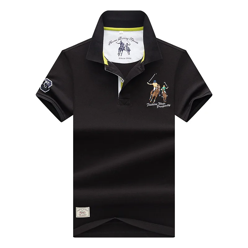 Черный Мужская рубашка поло марки Camisa Polo рубашка Мужская дышащая хлопок Повседневная рубашка поло с коротким рукавом мужские поло Homme - Цвет: Черный