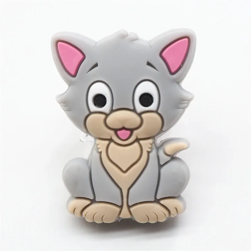 Grey Chenkai 10 шт. силиконовые грызунок с котом бусины DIY ребенок котенок Животное Мультфильм жевательный успокоитель манекен сенсорные ювелирные изделия игрушки аксессуары - Цвет: Grey