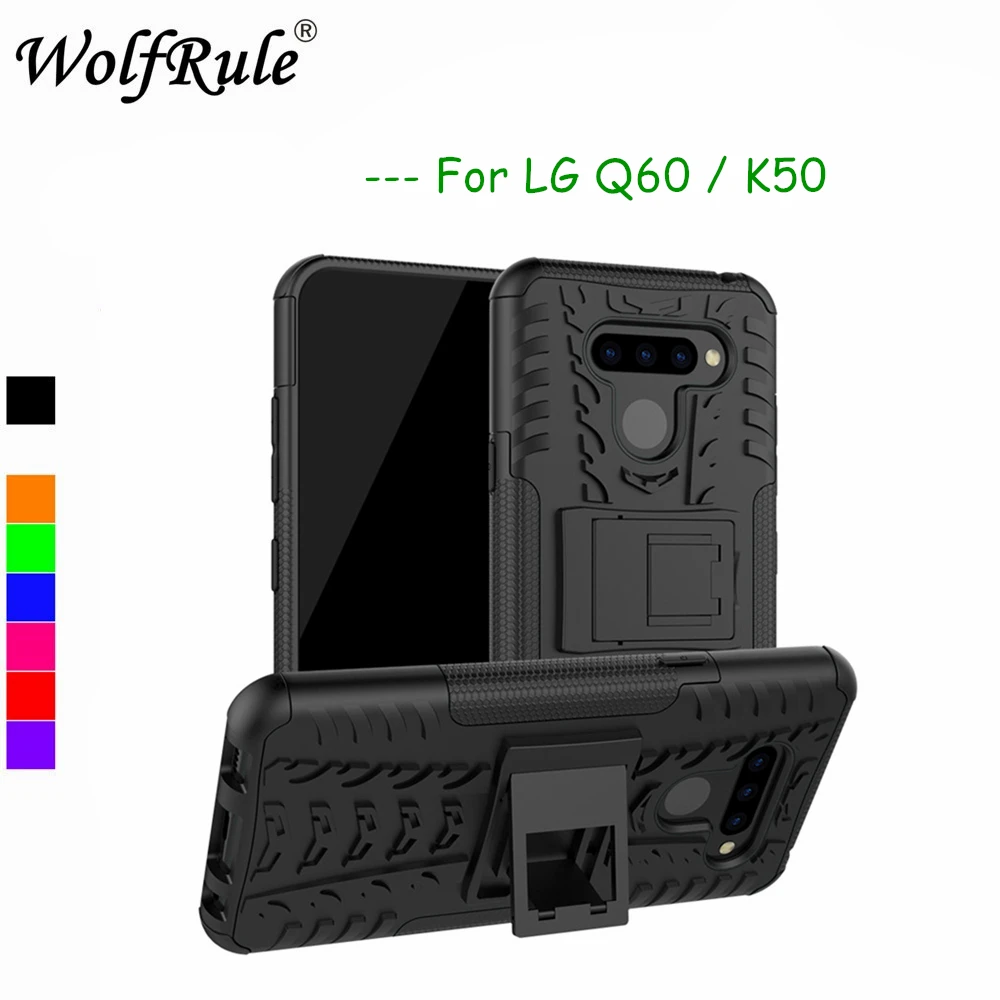 

Case For LG Q60 Cover Dual Layer Armor Silicone Back Case For LG K50 Phone Holder Stand Shell For LG K12 Prime LMX525BAW