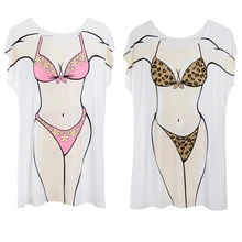 Набор из 2 забавных бикини с принтом накидка футболка размера плюс, пляжный купальный костюм