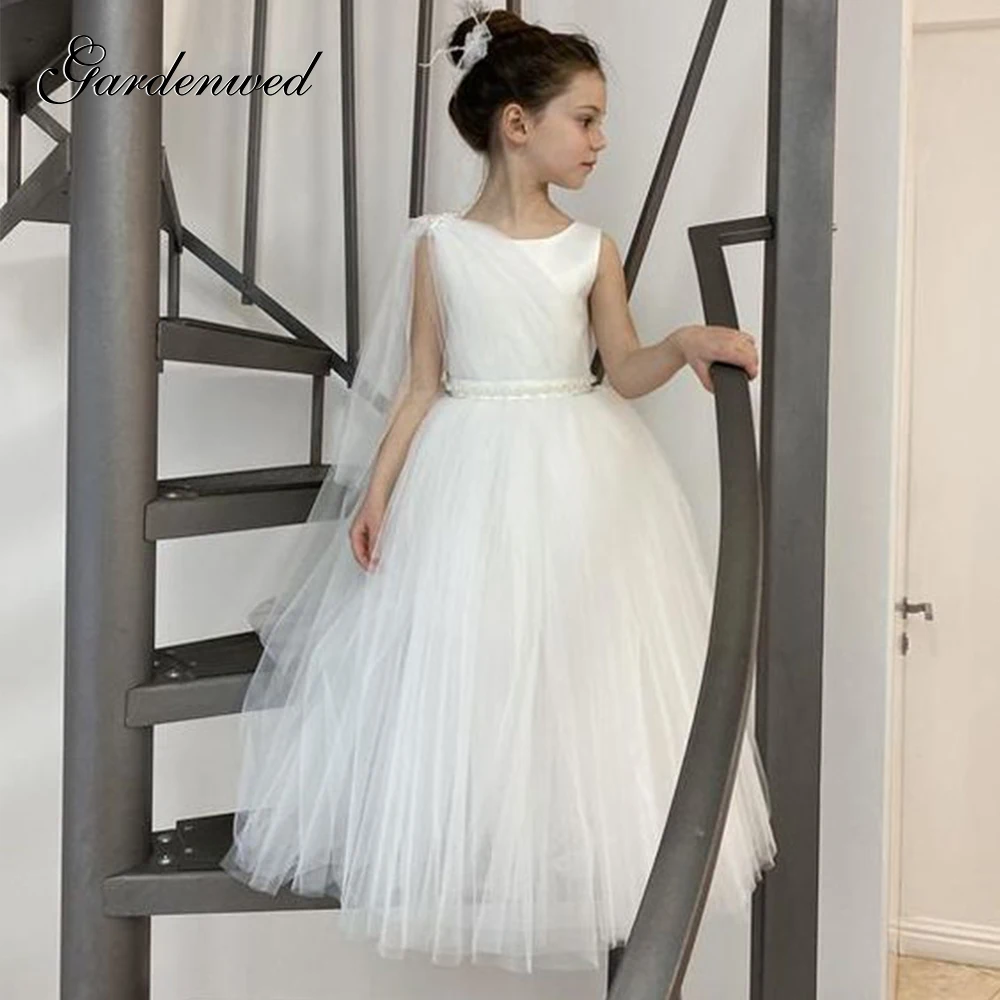 

Gardenwed A-line Ivory Simple Flower Girl Dresses Classic Tulle Tired Prom Dress Kids Puffy Ball Gown,Celebrity Dress