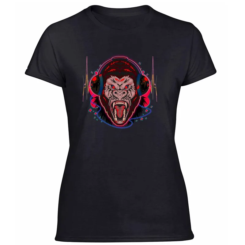 Новинка, хипстерская Мужская футболка с гарнитурой Gorilla Dj,, Классическая футболка для мужчин, s, мужская, большой размер, 3xl, 4xl, 5xl, хип-хоп - Цвет: Women-Black
