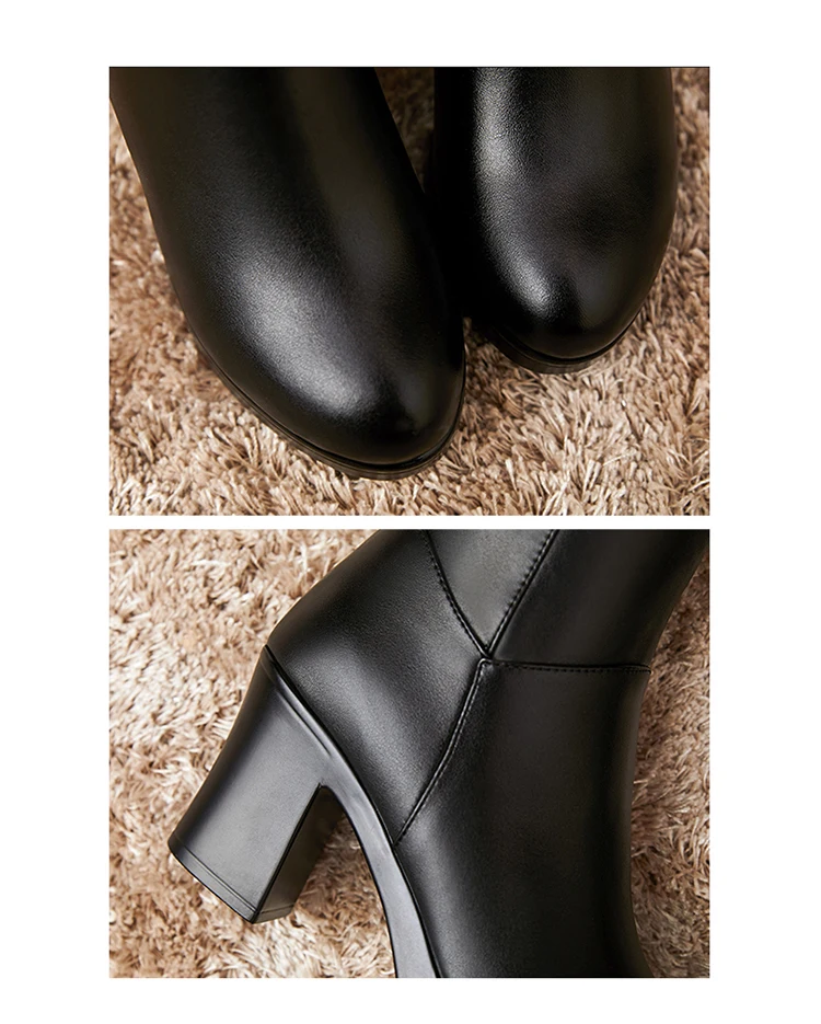 AIYUQI Womens Boots Thigh High Genuine Leather Rhinestone Platform High Heel Black Boots Women Winter Riding Boots