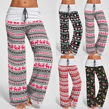 Рождественская пижама с принтом для сна, низ для женщин, хлопковые длинные штаны, домашняя пижама, мягкие летние штаны с завязками, большие размеры, повседневная одежда для сна