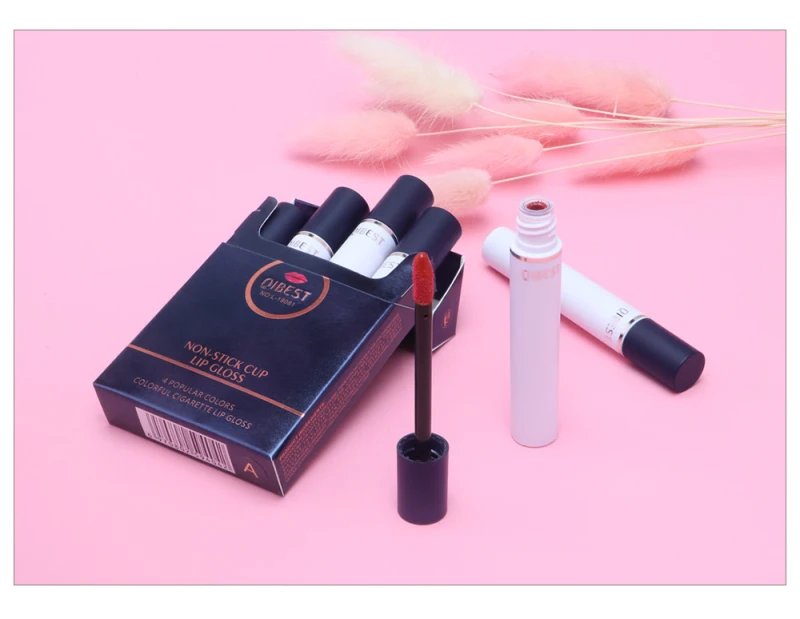 QIBEST 4 Colors matte lip gloss cigarette lipstick Long-lasting Cigarette lipgloss lip tint make up makeup lipstick set TSLM