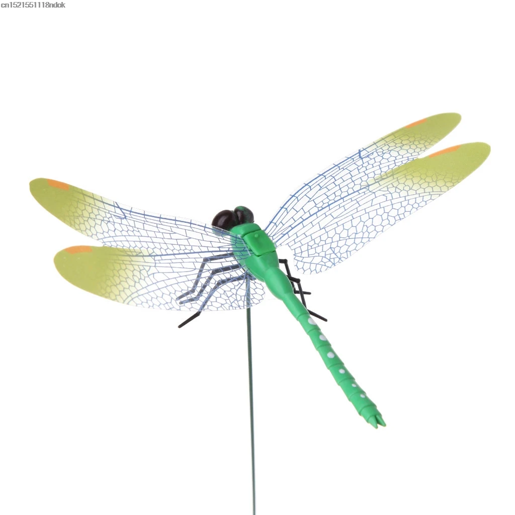 Green Colorful Fairy Dragonfly On Stick Ornament Home Garden Vase Lawn Art Craft Decor E65B - Цвет: Green