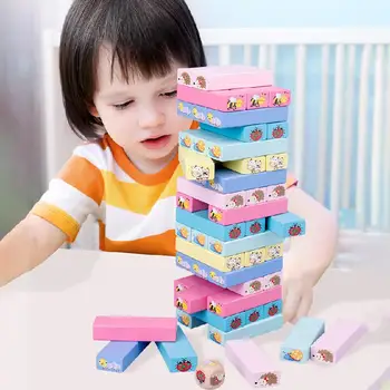 

51ps Large Particles Animals Stacked High Blocks Macaroon Color Layered Pumping Puzzle Children Wooden Toy