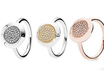 

Free shipping 925 Sterling Silver Round Radiant Signature Rings CZ Crystal For Women European Original DIY Jewelry