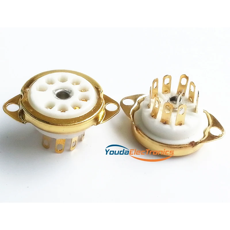 2PCS EIZZ 9pin gold plated Ceramic tube socket for 6DJ8 EL84 6922 6BM8 6BQ5 