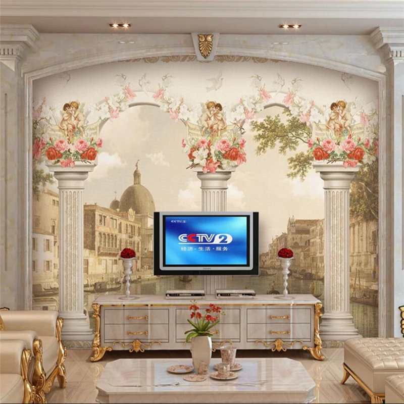 

mural papel de parede para quarto Custom wallpaper European Roman column oil painting living room TV sofa background wall