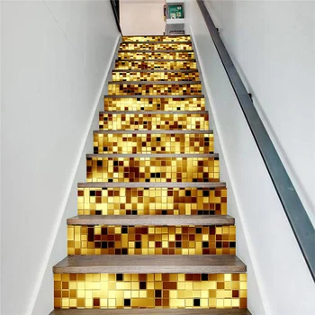 

PVC wallpaper golden mosaic simple 13 pieces of DIY stair stickers, step stickers wall stickers