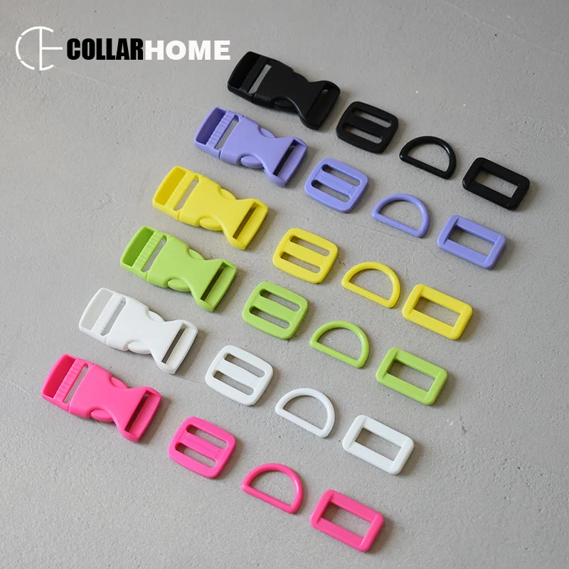 10 sets plastic release buckles D rings 3/4"(20mm) clip clasp belt straps tri-glides sliders DIY dog collar bags accessories