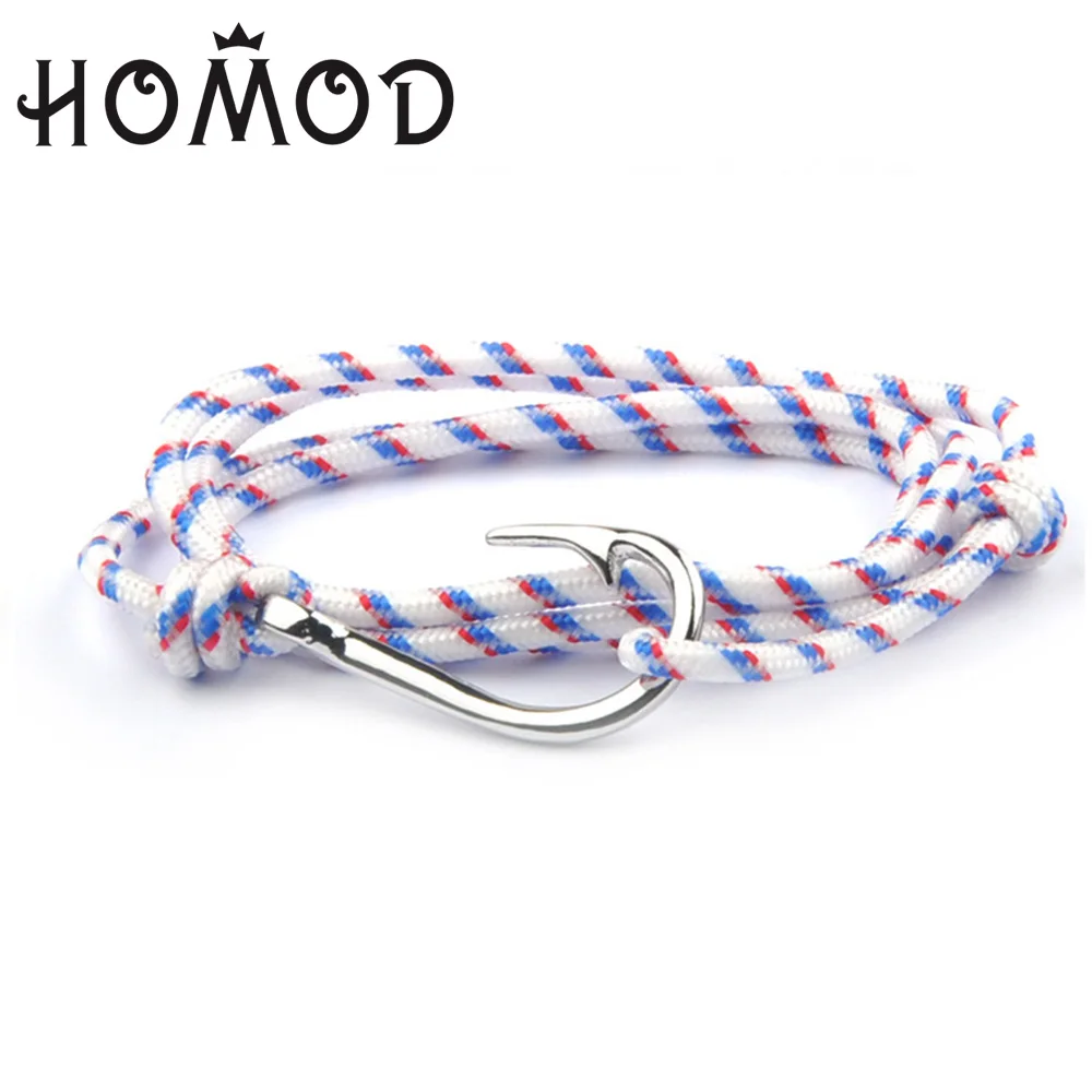 HOMOD, новая мода, рыболовный крючок, якорь, браслеты для мужчин, шарм, цепь, веревка, браслет, ювелирное изделие, Мужской обруч, металлический, спортивный якорь, крючки