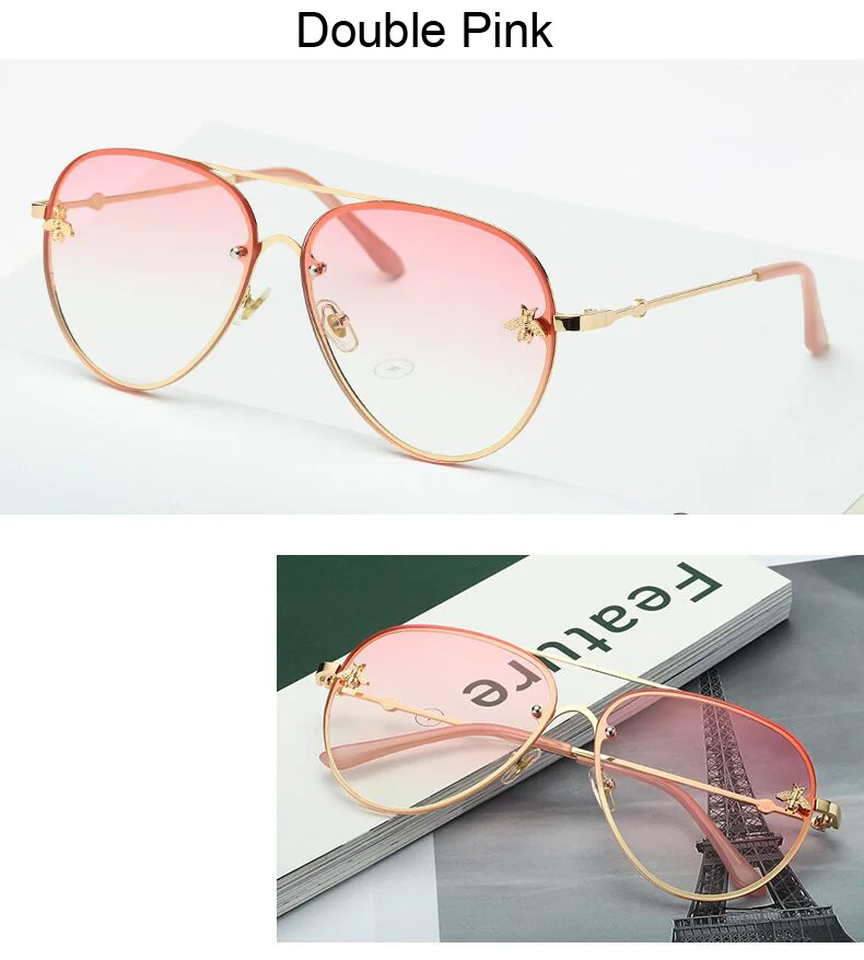 Vintage Bee Pilot Sunglasses Women Luxury Brand Designer Sun Glasses Male Female High Quality Metal Frame Gradient Oculos De Sol oversized square sunglasses