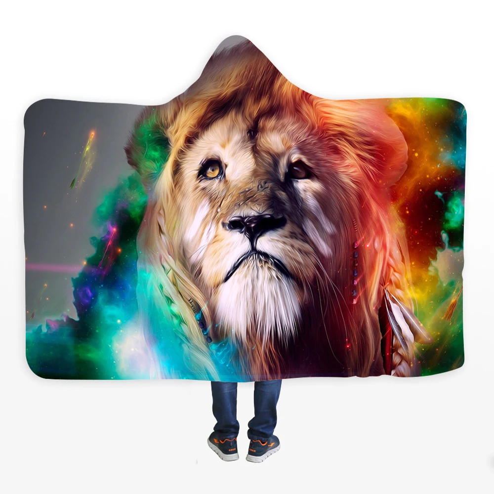 3D животное с капюшоном одеяло красочные лев печать плюшевое Флисовое одеяло Толстовки Теплый мягкий носимый плед Толстовка для взрослых - Цвет: 10