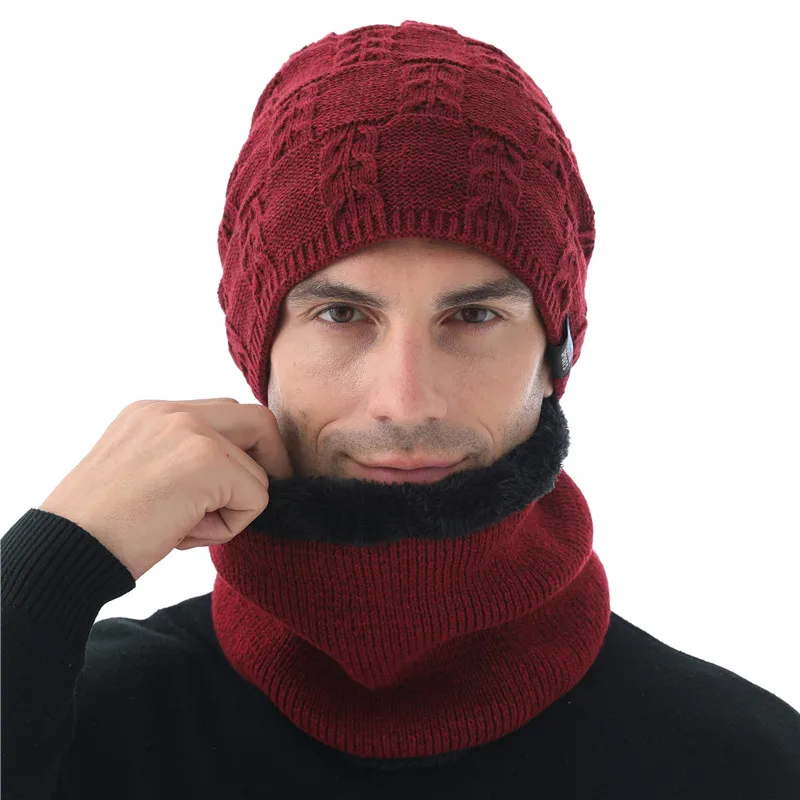 hat scarf set wine Xthree мужские шапочки зимний трикотажный свитер шапка шарф с подкладкой шерсть мужские шапочки зимние шапки для мужчин шапочки шапки - Цвет: hat scarf set wine
