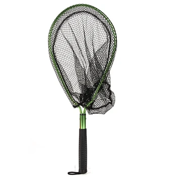 

Portable Fly Fishing Net 49cm Trout Catch Net Lanyard Fishing aluminum alloy Landing Mesh Soft Rubber Net Tackle