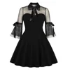 Rosetic Women Gothic Sexy Mini Dress Black Mesh Patchwork See-Through Flare Sleeve Draped Elegant Plus Size Party Short Dresses ► Photo 1/6