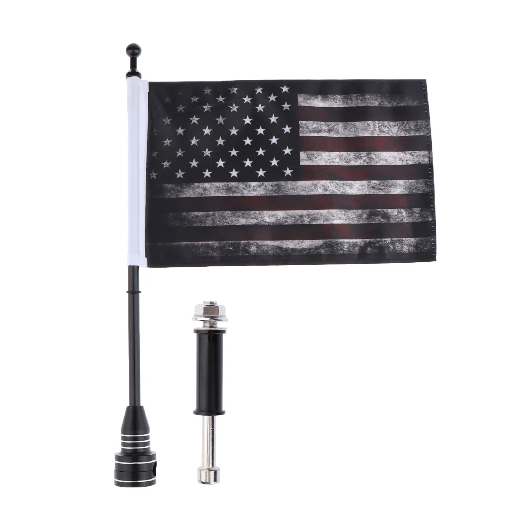 Motorcycle Flag Mount Kit; 10.2 x 6.7 inch USA Parade Flag and 15 inch Metal Flag Pole for Tubular Rear Luggage Racks