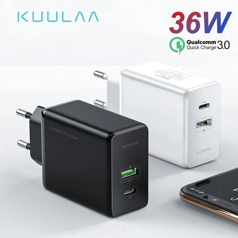 KUULAA Быстрая зарядка 4 0 3 36 Вт USB зарядное устройство PD быстрое США ЕС штекер
