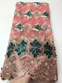 

Nigerian Lace Fabric 2020 High Quality Beaded Lace Fabric Wedding Pink African With Beads Nigerian French Lace Fabric FJU212