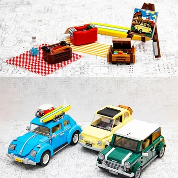 

In stock Building Blocks Lepining 21003 Retro camper VW 10271 FIATed 500 City Car Creator Model Children Kids Gift Toys
