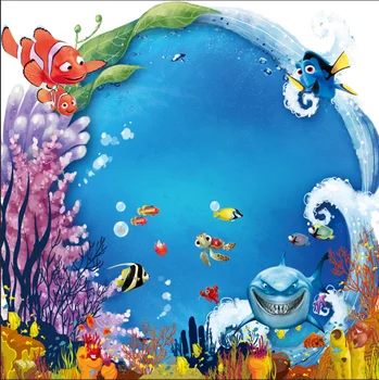 

8x8FT Blue Sea Finding Nemo Shark Corals Fish Herd Custom Photography Studio Backgrounds Backdrops Vinyl 240cm x 240cm