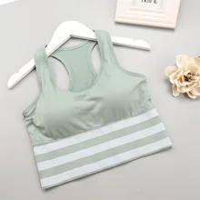 Спортивный бюстгальтер для девушек с накладкой на грудь, красивый бесшовный бюстгальтер для женщин, нижнее белье в полоску