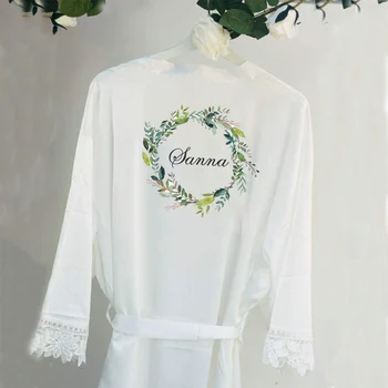 

Personalized Wreath Printed Lace Bathrobe, Custom Name Wedding Robe, Bridesmaid Gift ,Wedding Favors ,Wedding Gifts