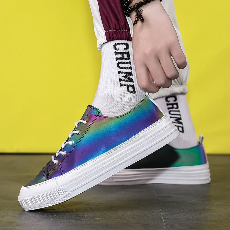 QGK новые летние весенние мужские парусиновые Хамелеон Светоотражающие кроссовки