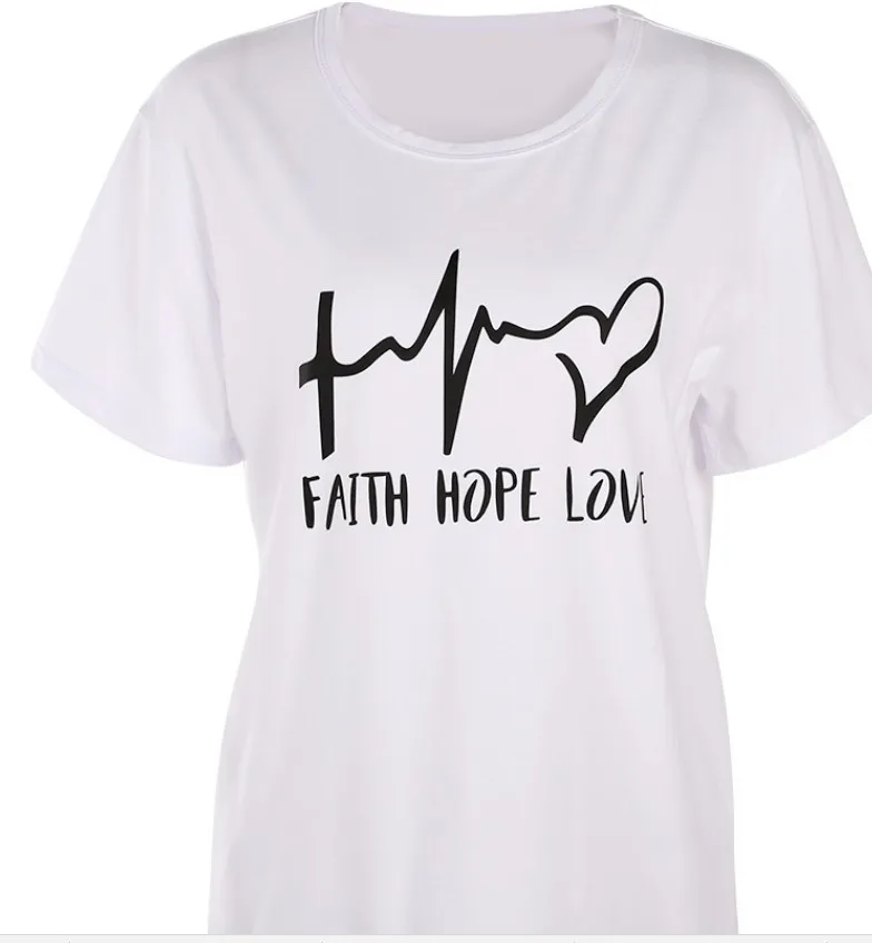 

Faith Hope Love Shirts Valentine's Day 90s Vintage Graphic Tees Woman 2020 Plus Size Women Tshirts Streetwear Letter
