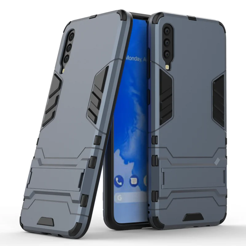 3 в 1 противоударный чехол для samsung Galaxy A70 A705F, чехол для телефона samsung Galaxy A70 A 70 PC+ силиконовый чехол-подставка - Цвет: Navy Blue
